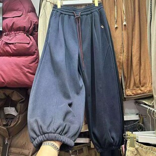 特大码300斤冬季加绒加厚保暖束脚裤男女装宽松阔腿直筒休闲长裤2