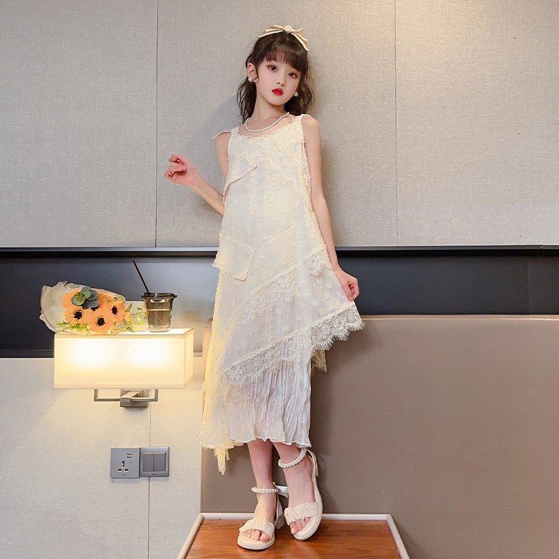 女童连衣裙2024新款夏季无袖荷叶边中长裙蕾丝吊带气质高级感裙子,童装/婴儿装/亲子装,连衣裙,淘宝优惠券,粉丝福利购,淘宝优惠卷