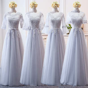 韩版 秋季 姐妹团显瘦灰色婚礼晚礼服连衣裙子 2021新款 伴娘服女长款