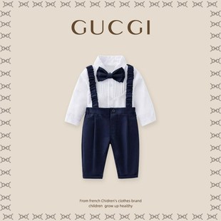 宝宝周岁宴礼服男宝超洋气婴儿背带裤绅士抓周西装百天拍照服装春