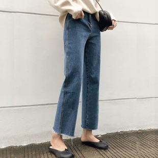 孕妇牛仔裤春秋女宽松大码阔腿裤秋冬直筒裤韩版时尚外穿九分裤潮