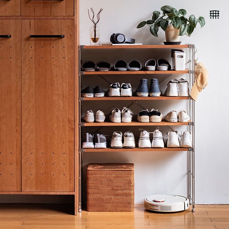无即所有不锈钢鞋架日式实木置物架家用多层开放式小户型金属鞋柜,住宅家具,鞋架,淘宝优惠券,粉丝福利购,淘宝优惠卷
