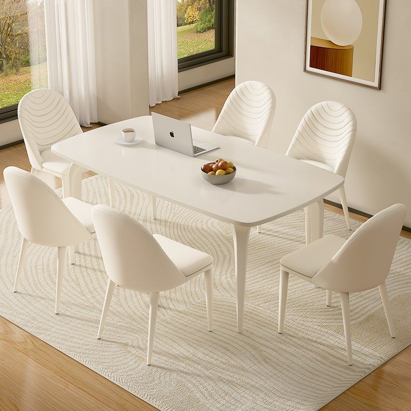 奶油风岩板餐桌椅组合白色桌子小户型客厅家用长方形饭桌2024新款,住宅家具,岩板餐桌,淘宝优惠券,粉丝福利购,淘宝优惠卷