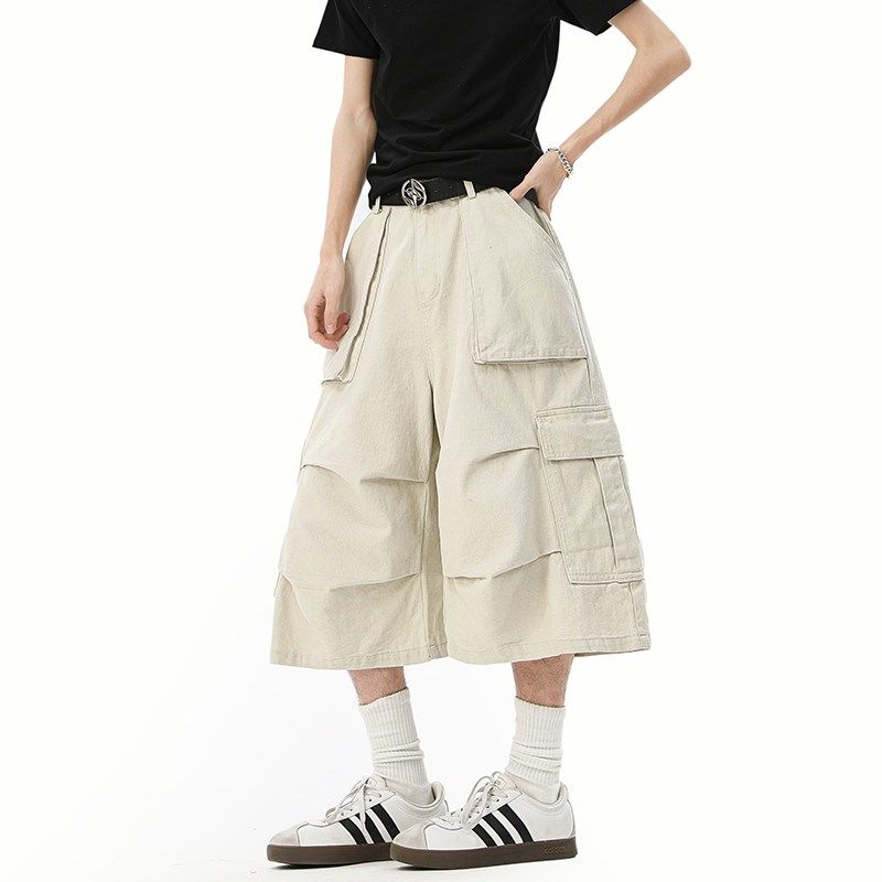 美式褶皱大口袋工装短裤男夏季日系复古水洗宽松直筒阔腿七分裤子,男装,短裤,淘宝优惠券,粉丝福利购,淘宝优惠卷