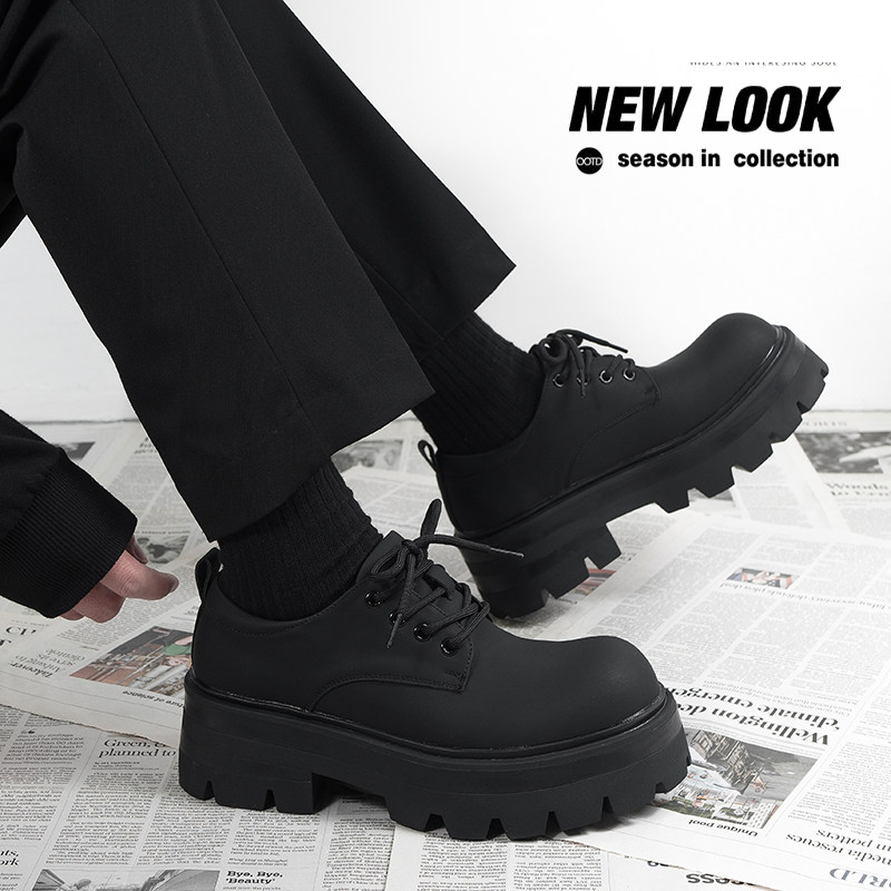 厚底增高鞋子德比鞋男款新款哑光高级感男士休闲黑色英伦风小皮鞋