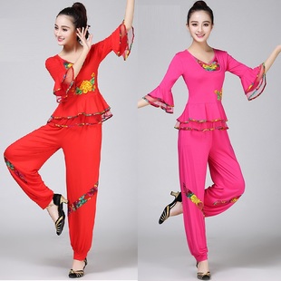 秧歌服表演出服跳舞台套装 民族广场舞蹈服装 团体运动中袖 女装 新款