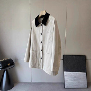 灯芯绒领巴恩风风衣外套中长款 高密斜纹棉 25秋 禾4900 真z