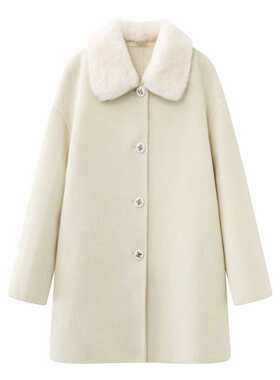 明星同款！富家千金小香风羊毛毛呢外套秋冬白色斗篷双面呢大衣女