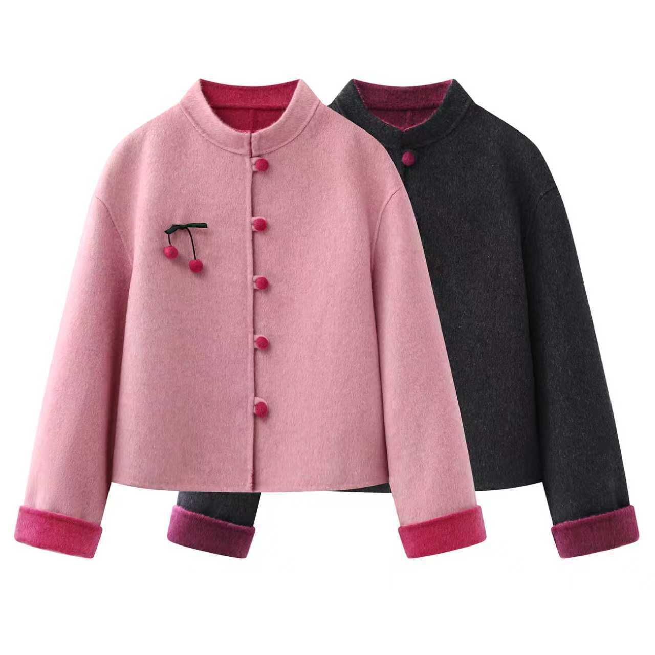 秒收！2025秋冬新款新中式双面羊毛大衣女国风小个子立领毛呢外套