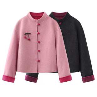 秒收!2025秋冬新款新中式双面羊毛大衣女国风小个子立领毛呢外套