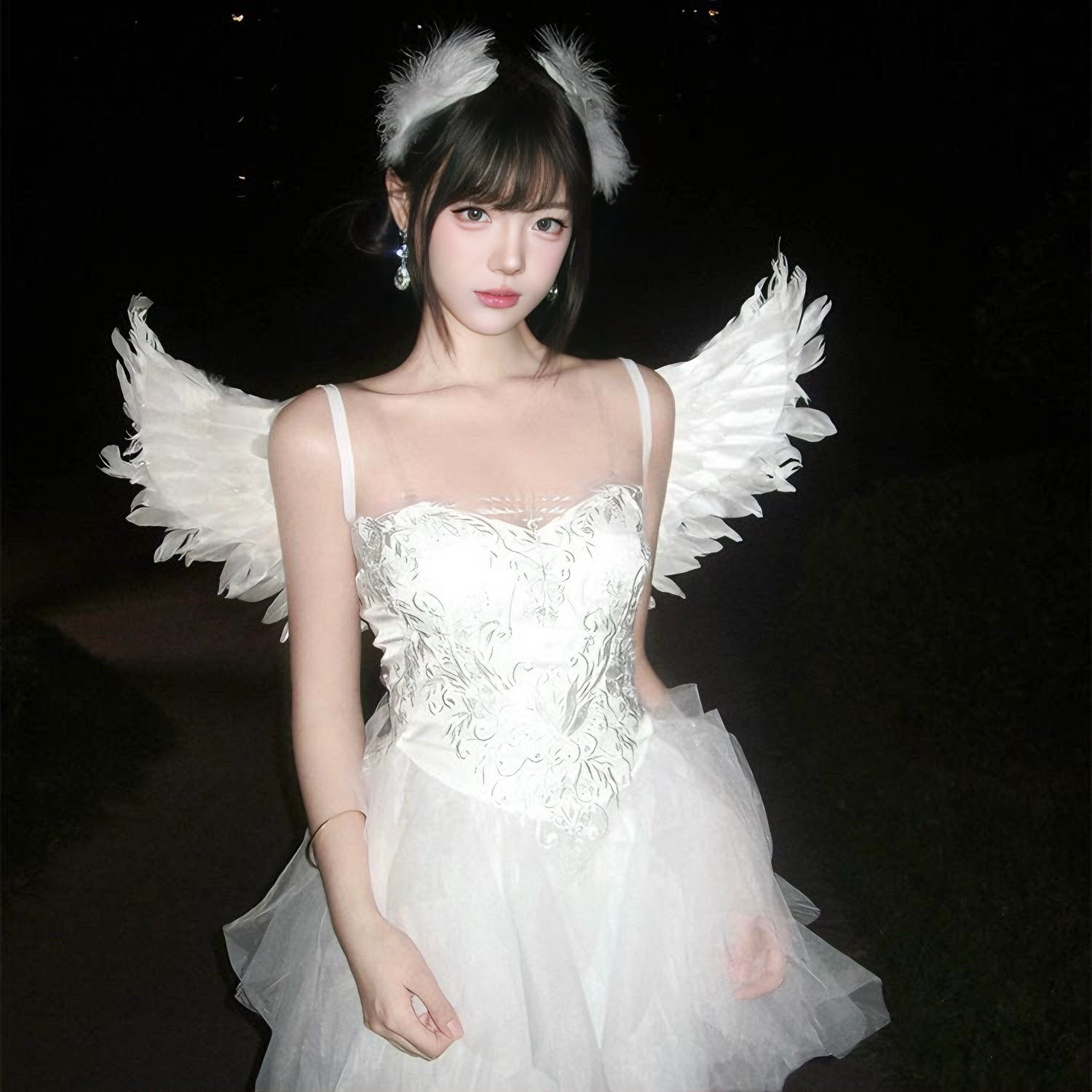 纯欲白天鹅羽毛天使套装cos服白色翅膀套装cos晚会派对装扮道具