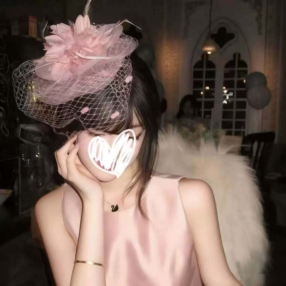 法式千金粉色网纱小礼帽名媛新娘头纱发饰女礼服配饰生日头饰帽子图片