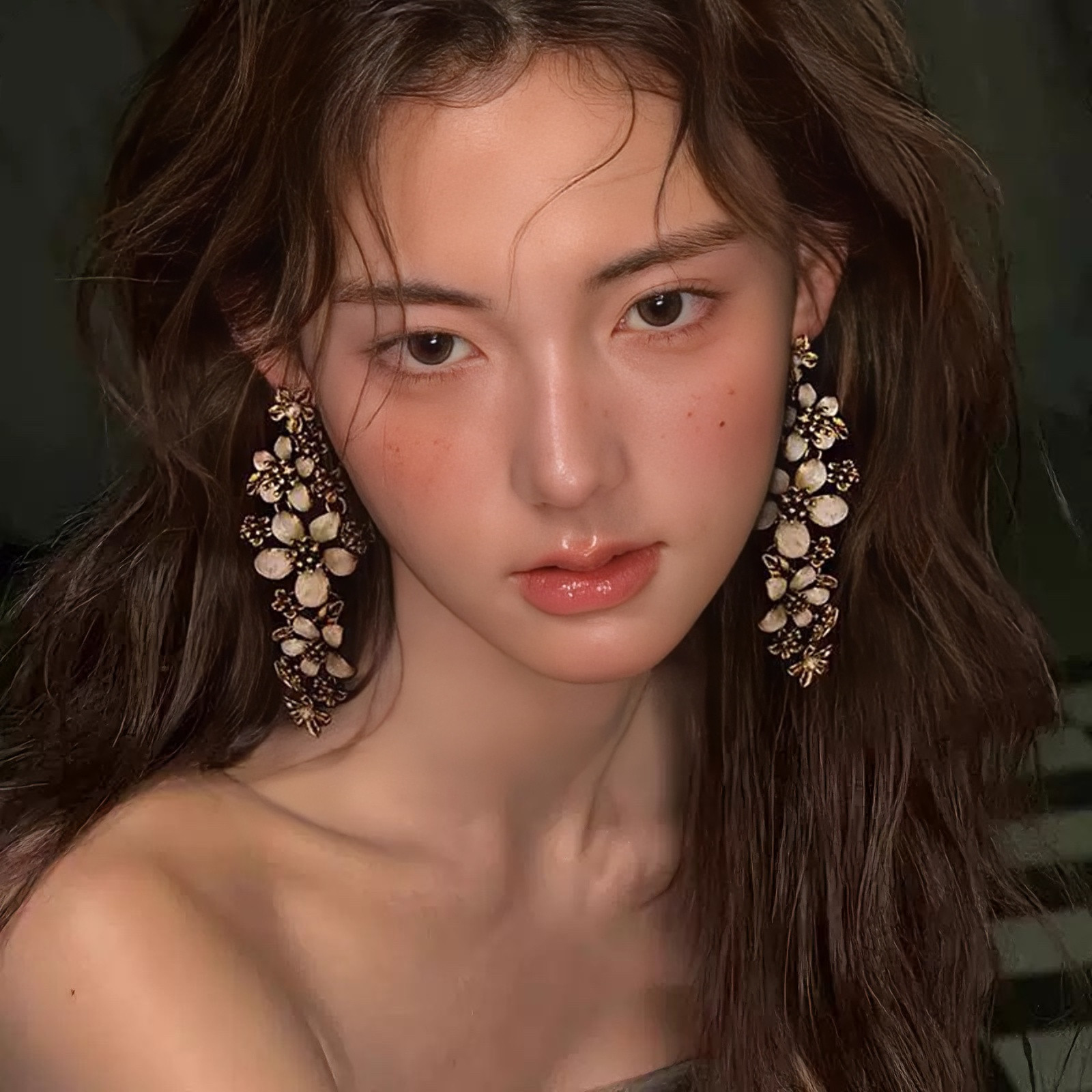 花枝剪影夸张法式复古金属花朵长款小众耳环轻奢高级感仙气耳饰