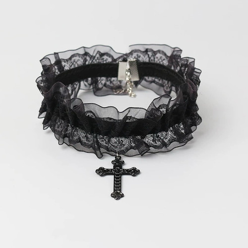 简约y2k十字架蕾丝项圈甜酷个性小众辣妹choker项链配饰哥特颈环