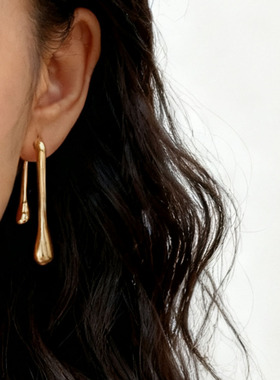 法式小众设计流动水滴耳环耳坠轻奢时髦极简约个性精致耳钉长耳饰