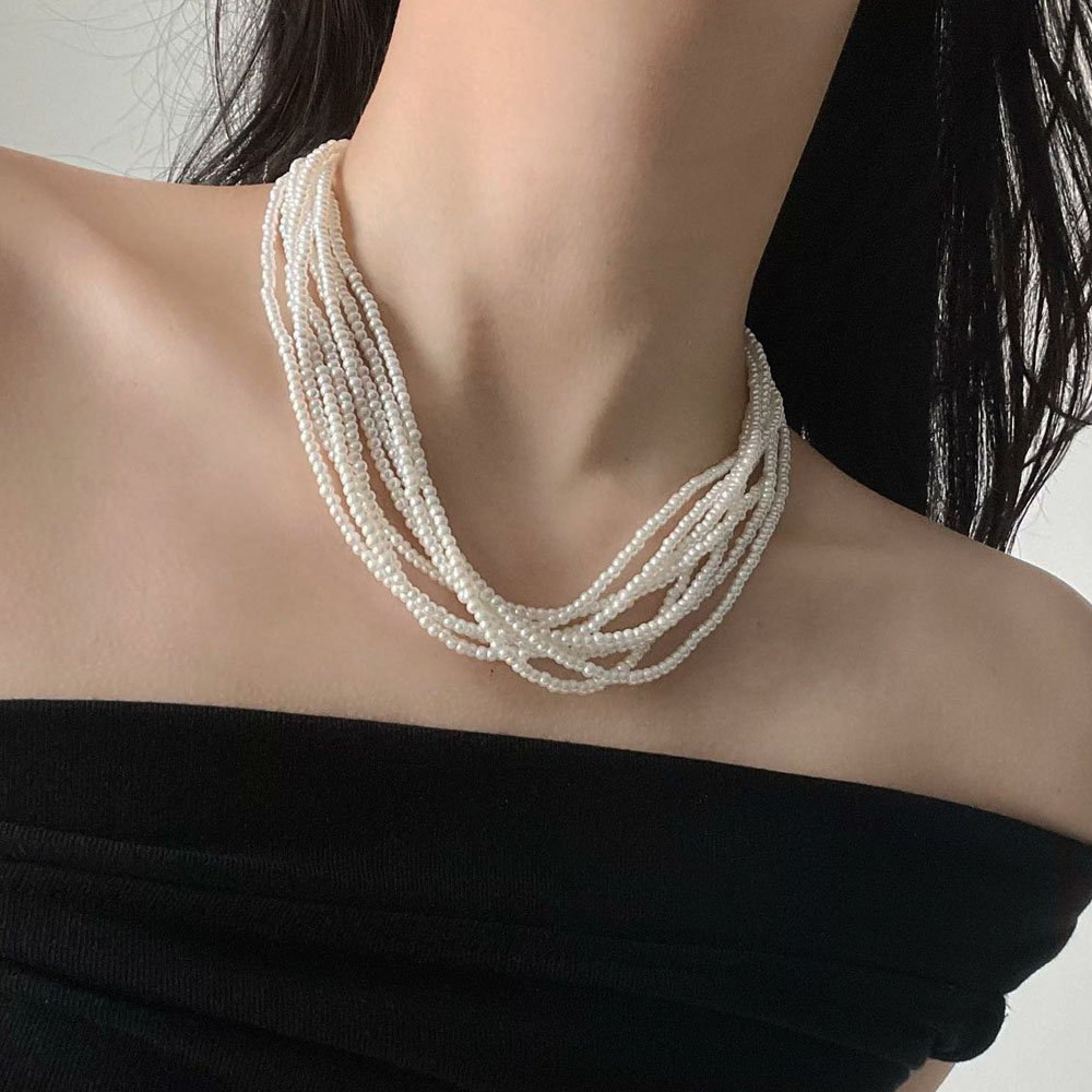 法式复古多层珍珠缠绕项链