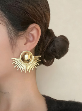 欧美风夸张几何金属太阳耳环耳饰女轻奢高级感精致时髦大气耳钉女