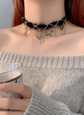 甜酷辣妹风超闪镶钻星星吊坠项圈