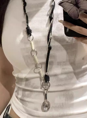 银色金属勺子手工编绳吊坠项链