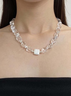 透明白水晶串珠锁骨链项链颈链