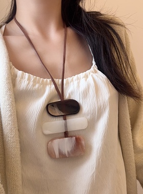 欧美风夸张水墨艺术树脂项链时尚