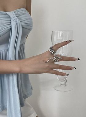 灵动小蛇圆珠戒指女开口戒指环