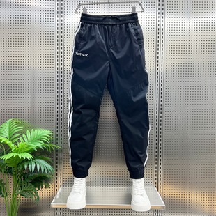 潮牌冰丝束脚运动卫裤 2024夏季 男拼色条纹哈伦裤 潮九分休闲裤 薄款