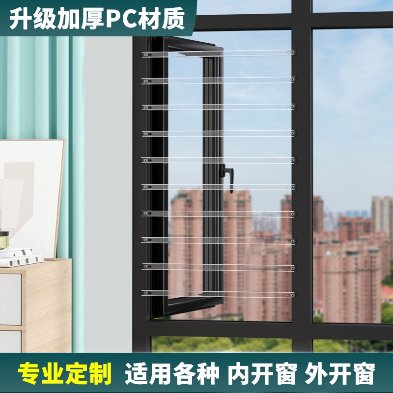 pc透明窗户隐形防护栏免打孔内外开窗户高层阳台防护儿童安全防坠图片