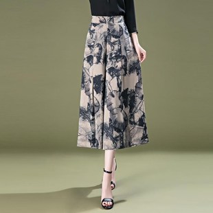 八分甩裤 高腰垂感中年七分裤 阔腿裤 夏季 裙 冰丝妈妈裙裤 裤 女夏薄款