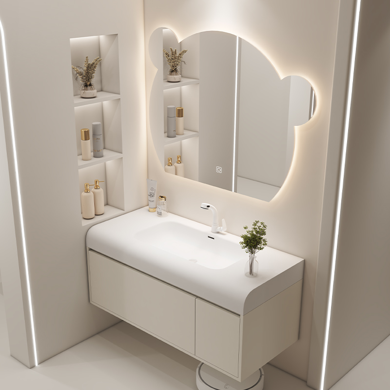 奶油风可丽耐一体盆浴室柜组合绮美石卫生间洗漱台洗手池洗脸盆柜