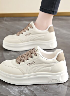 真皮小白鞋女f款2025夏季新款学生百搭厚底鞋运动休闲板鞋女小码3