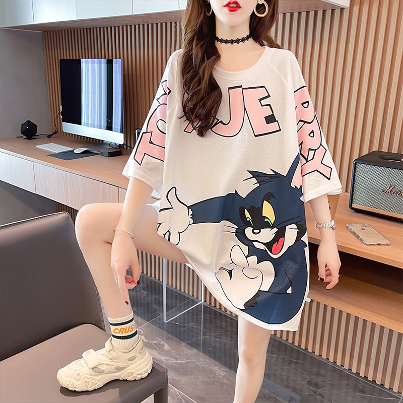 大码女装2022新款卡通短袖t恤女宽松洋气减龄胖妹妹夏装显瘦上衣