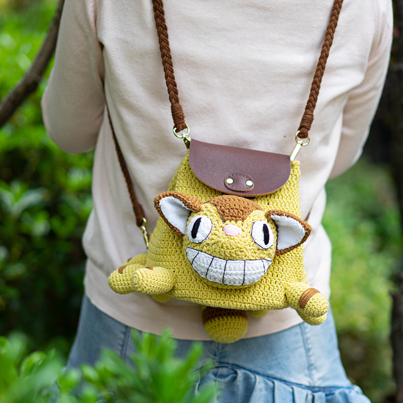 巧织馆小八猫咪双肩包包毛线编织材料包DIY手工手编棉线卡通包