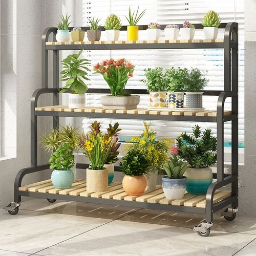 花架子客厅落地式铁艺置物架阳台实木多层室内外窗台多肉花盆托架