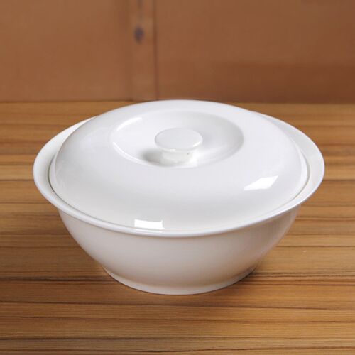 纯白骨瓷9寸品锅9英寸带盖汤锅白色汤盆陶瓷带盖大汤碗盛汤大碗2L