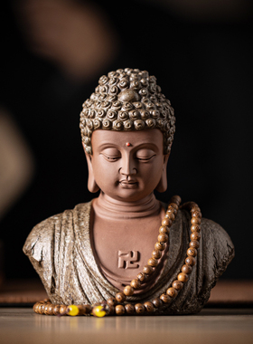 中式禅意陶瓷释迦摩尼半身像佛头家居玄关博古架装饰鱼缸佛像摆件