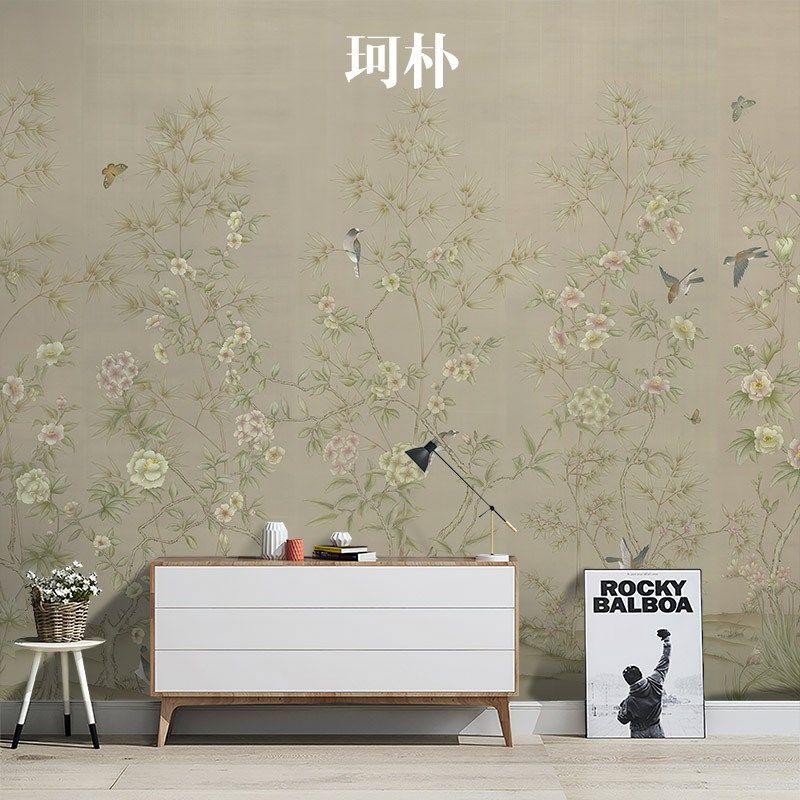 复古新中式定制壁纸墙纸简约植物花鸟卧室客厅电视背景墙布3d壁画,家装主材,无纺布墙纸,淘宝优惠券,粉丝福利购,淘宝优惠卷