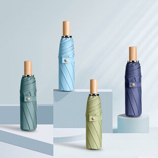 简约复古纯色黑胶木柄伞小清新男女三折伞晴雨伞可加印logo防晒伞