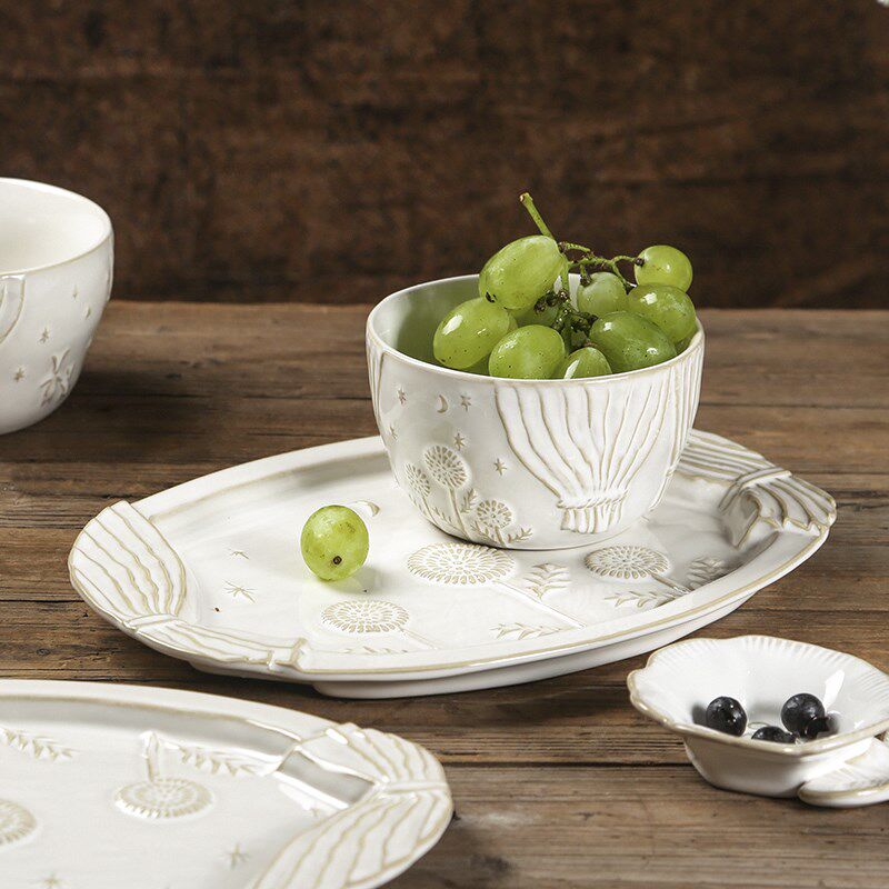 欧式浮雕碗盘餐具米饭碗酱料碟鱼盘甜品盘子筷架家用菜盘沙拉碗盘