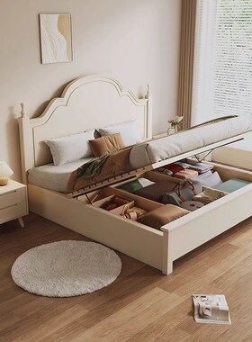 美式白色实木床现代简约1.8米法式双人主卧1.5高箱储物公主女孩床