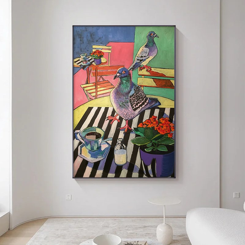 波普风鸽c子丙烯手绘油画动物客厅装饰画玄关过道大幅小众艺术挂图片
