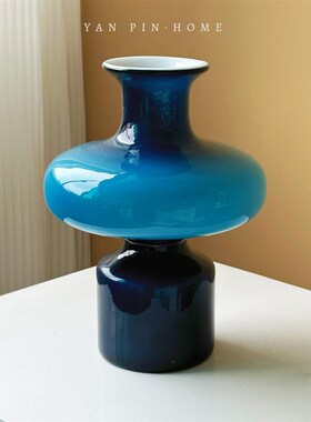 法式宝蓝色中古琉璃花瓶轻奢高级感摆件客厅插花家居装饰艺术花器