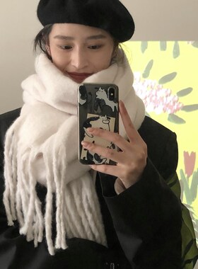 白色围巾女冬季2023新款高级感百搭加厚马海毛围脖保暖情侣大披肩