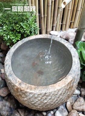 日式庭院流水石i钵景观林造景户外竹子流水摆件石槽石缸水钵水景
