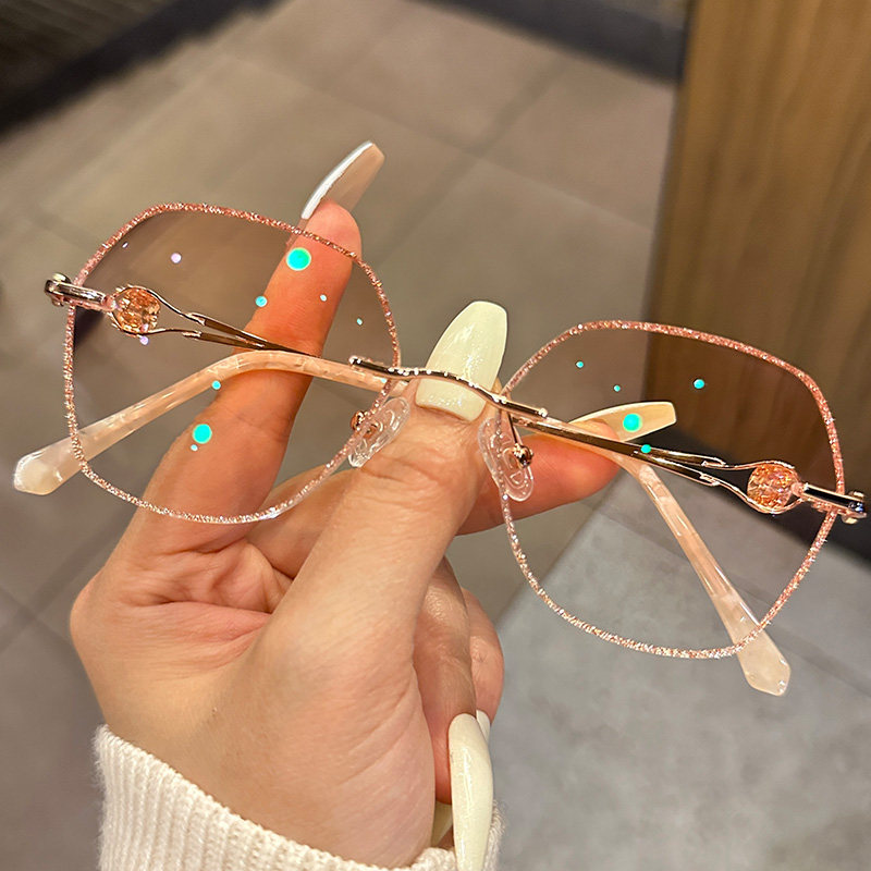 多边形无边框近视眼镜女韩版潮可配度数网红眼睛框镜框素颜平光镜