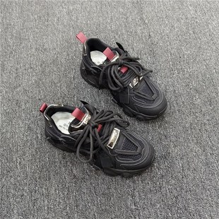 女厚底2025年春秋季 跑步鞋 新款 女鞋 网面软底增高运动鞋 炸街老爹鞋