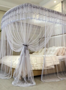 U型伸缩蚊帐三开门加粗落地支架家用加密加厚纹账免打孔88529-绅