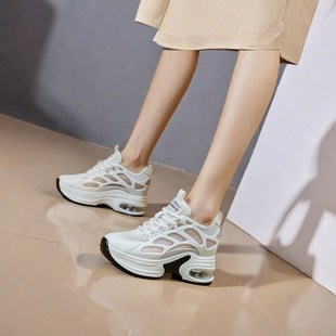 夏季内增高女鞋增高8cm网面透气厚底松糕跟小白鞋网鞋休闲运动鞋