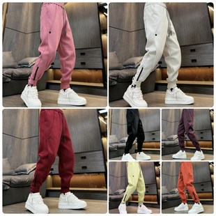 男士 棉质舒适休闲长裤 秋季 子纯色宽松束脚哈伦裤 男 裤 潮牌拉链卫裤