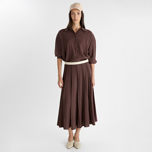 衬衫 棕色廓形长袖 中腰宽褶半身长裙 RAVIZZA26春夏 SIMONETTA
